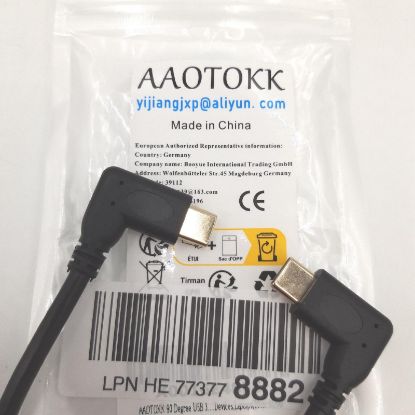 Bild von AAOTOKK 90 Grad USB 3.1 Typ C Stecker auf Stecker Gen 2 Anschlusskabel 10 Gbits 